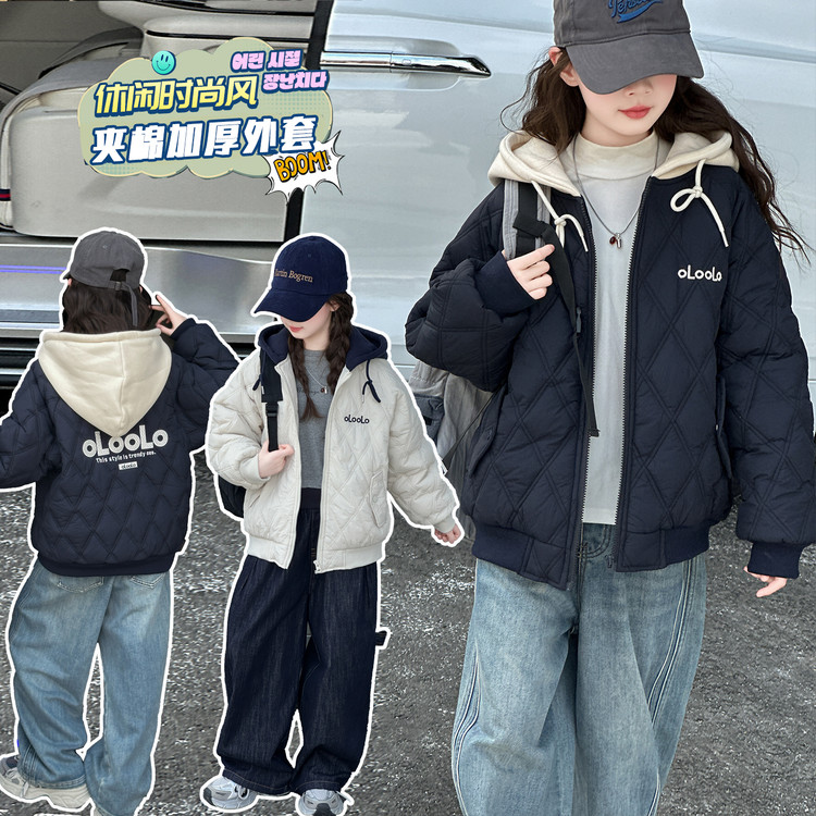 女童棉服冬季2025新款中大童时尚洋气韩系简约潮童夹棉外套棉衣潮