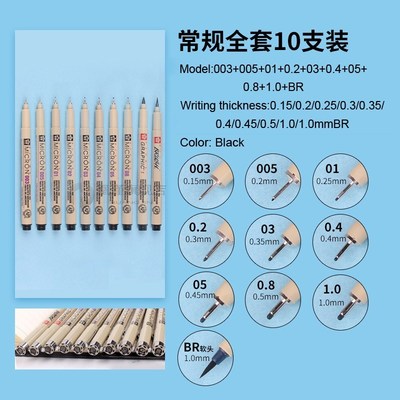 Japan  Black Needle Pen Set XSDK Art Student Comic Drawing H