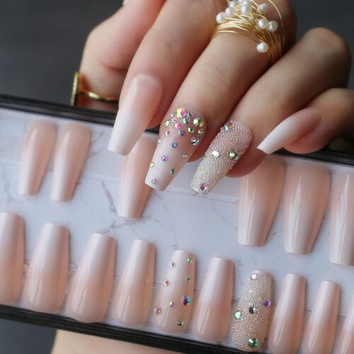 Handmade Ombre Gel nude coffin reusable Press on nails box