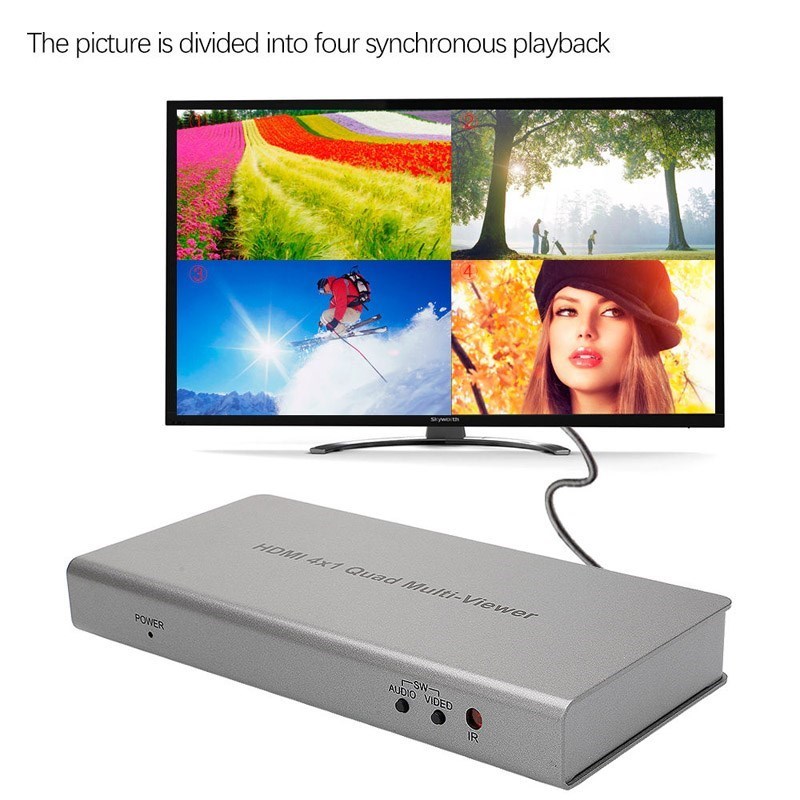 HDMI Switcher 4x1 Seamless Switch 4 In 1 Out Quad Multiview