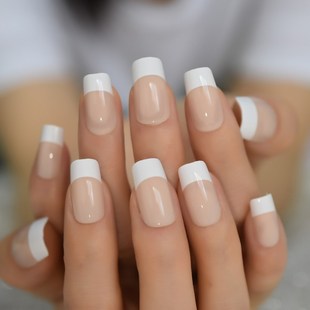 White French Natural Nude False Nails Manicure Square Press