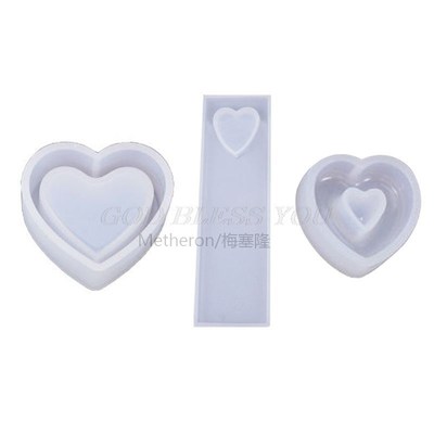 Crystal Epoxy Resin Mold Heart Shaped Box Hollow Pendant Boo