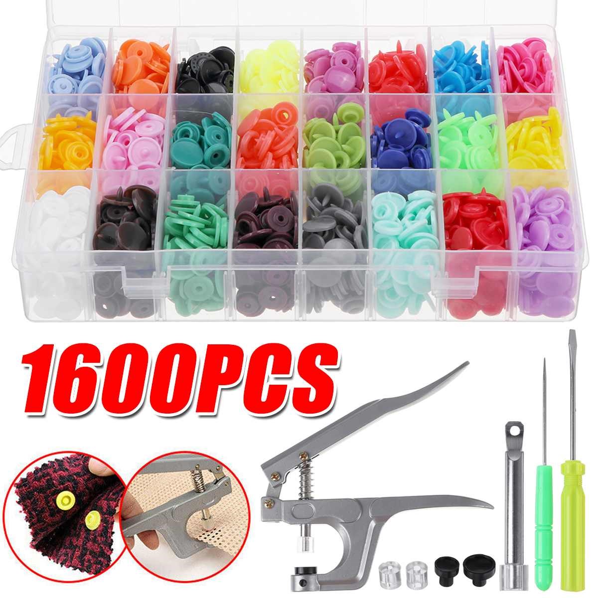 24Colors 1600Pcs Round Plastic Snaps Button Fasteners T5 12m