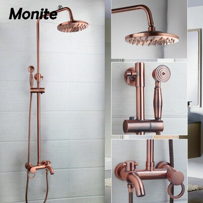 Monite Pink Rose Gold-plated Bathroom Shower Set Rain Shower