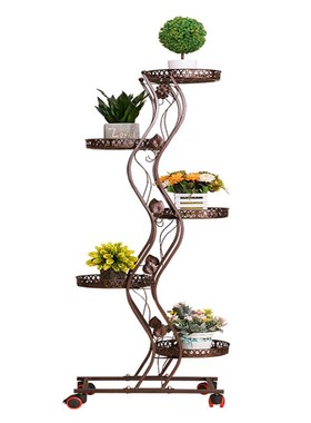 Flower Shelf Rack Wrought Iron Multi-layer Mobile Pulley Flo