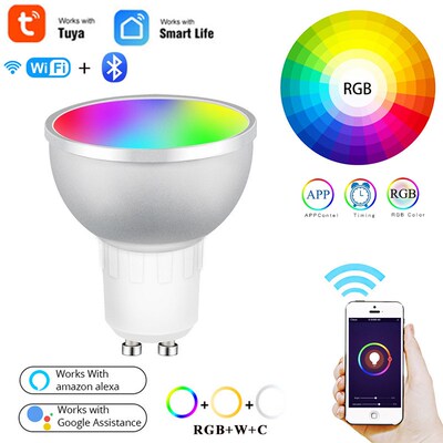 GU10 RGB LED Light Tuya WiFi+Bluetooth Smart Lamp Bulb 5W CW