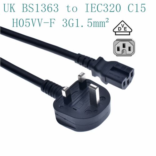 2m UK BS1363 To C15 Extension Cable, 3G1.5mm PDU UPS AC Pow
