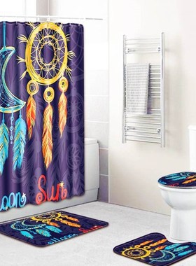 3Pcs Bathroom Accessaries Set Waterproof Shower Curtain Toil