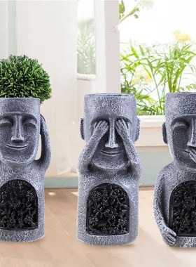 No See/Hear/Speak Evil Garden Easter Island Statue Flower Po