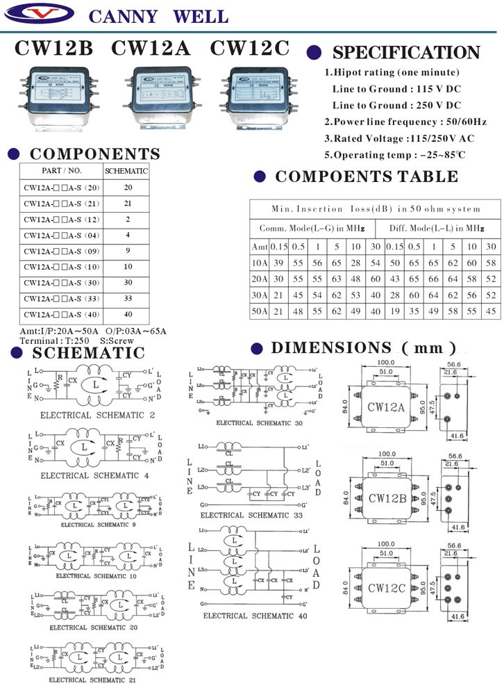 (1pcs/lot) CW12B-60A-S Taiwan WELL 60A CANNY power filter th