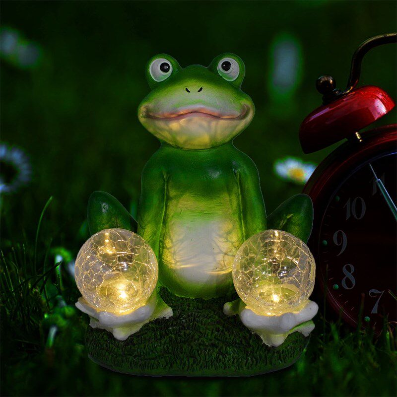 Garden Statue Resin Frog Figurine with Solar LED Light for P图片