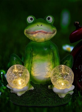 Garden Statue Resin Frog Figurine with Solar LED Light for P