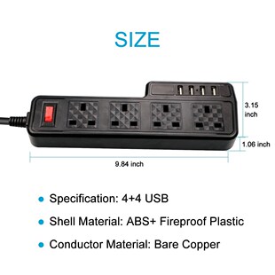 Power Strip Surge Protector USB Extention Sockets 4 Way UK