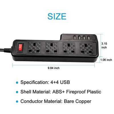 Power Strip Surge Protector USB Extention Sockets 4 Way UK