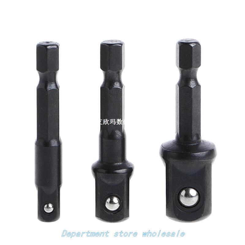 3 Pcs Socket Adapter Set Hex Shank to 1/4 3/8 1/2 Inch Impac
