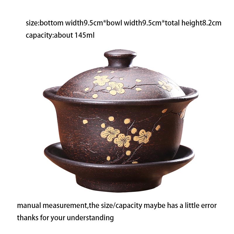 130/145ml Yixing Purple Clay Gaiwan Plum Flower Pattern Natu