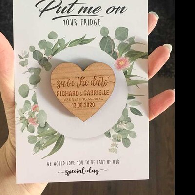 Custom Wedding Save the Date Magnets, Personalized Heart sha