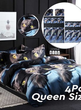 4PCS Luxury Cartoon Bedding Set Cute Cats Printed 3D Duvet C