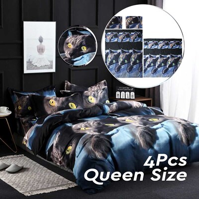 4PCS Luxury Cartoon Bedding Set Cute Cats Printed 3D Duvet C