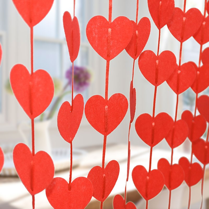 5pcs Red Heart Banner Garland DIY Love Room Layout Curtain H
