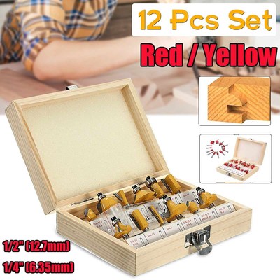 12pcs/set Woodworking Milling Cutters 1/4'' Shank Carbide Ro
