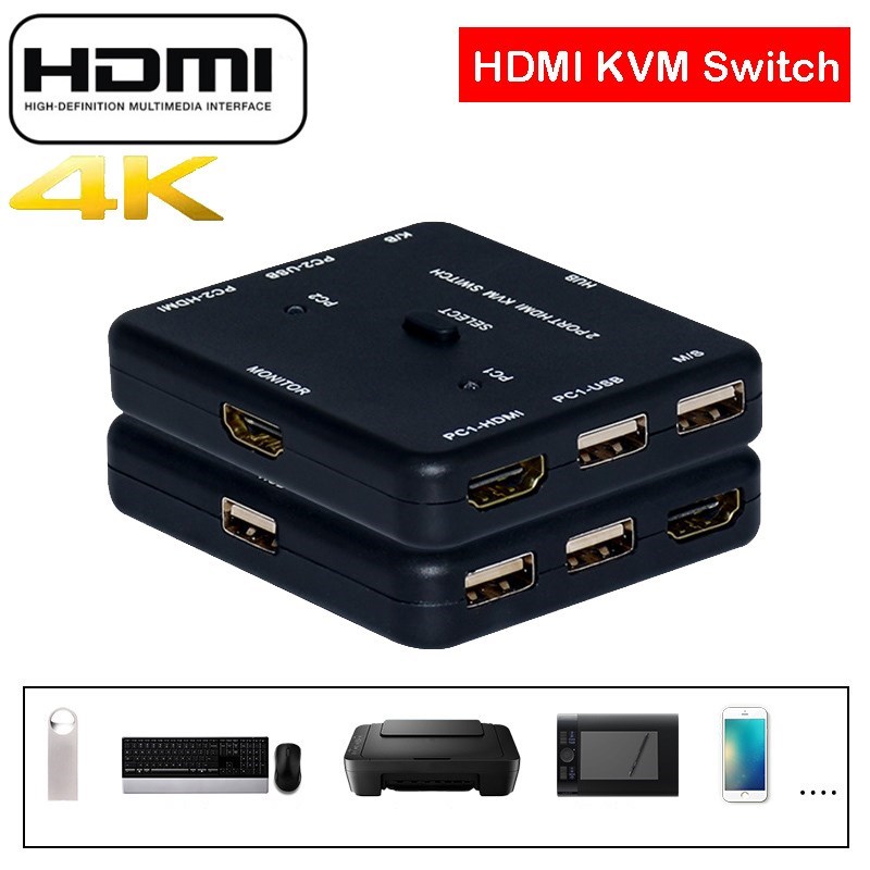 HDMI KVM Switch 4K Sharing 4 Devices 2 Port Box HDMI SB keyb
