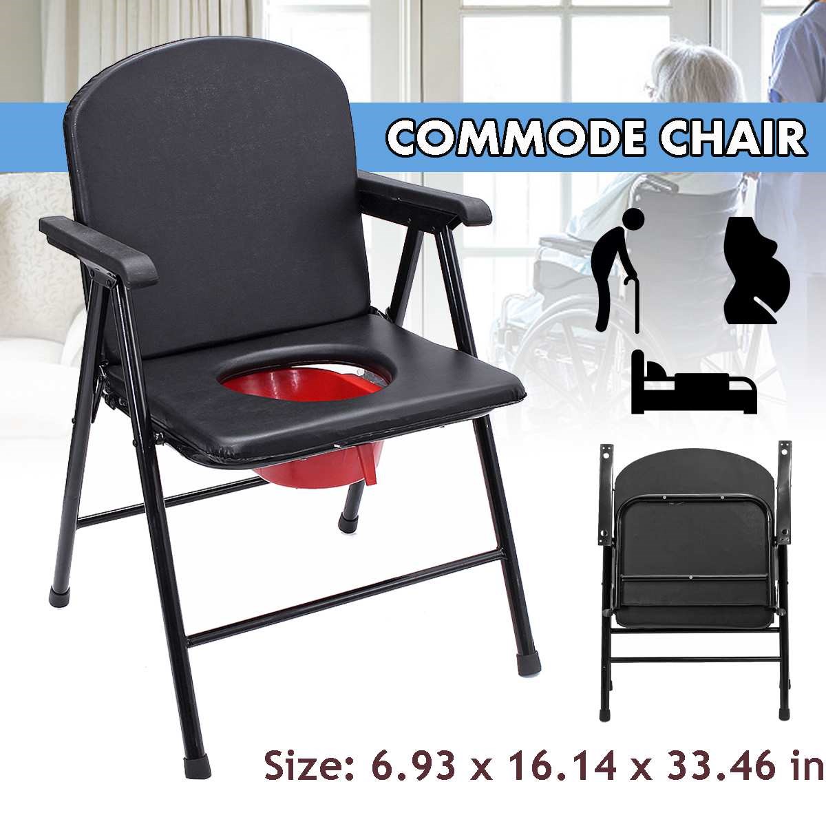 Folding Commode Chair Portable Elderly Adult Toilet Seat Be