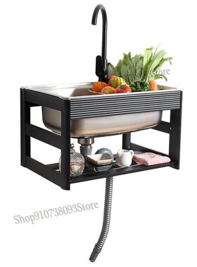Kitchen Stainless Steel Sink Wall Hanging Single Trough Simp