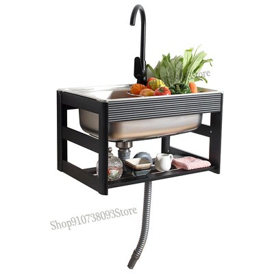 Kitchen Stainless Steel Sink Wall Hanging Single Trough Simp
