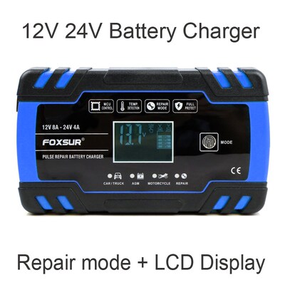 FOXSUR 12V 24V 8A Car Motorcycle Battery Charger ,Lead Acid