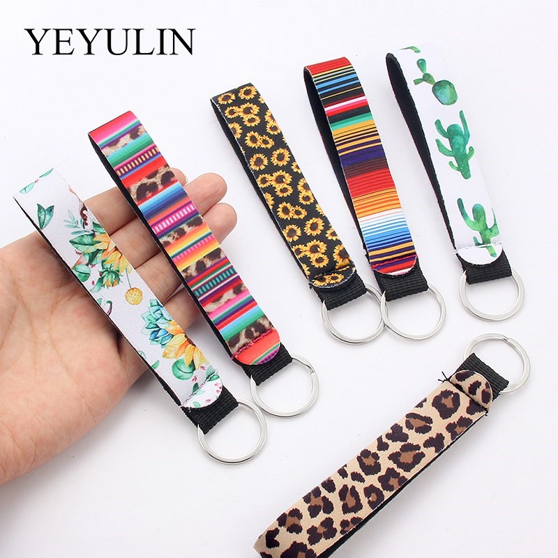 Flower Pattern Cloth Band Keychain Key Chain Lanyard For Wom