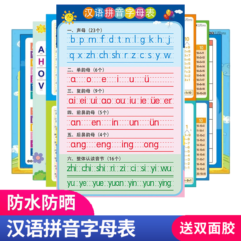 汉语拼音挂图墙贴儿童益智声母表26个拼音字母表韵母表字母表分解