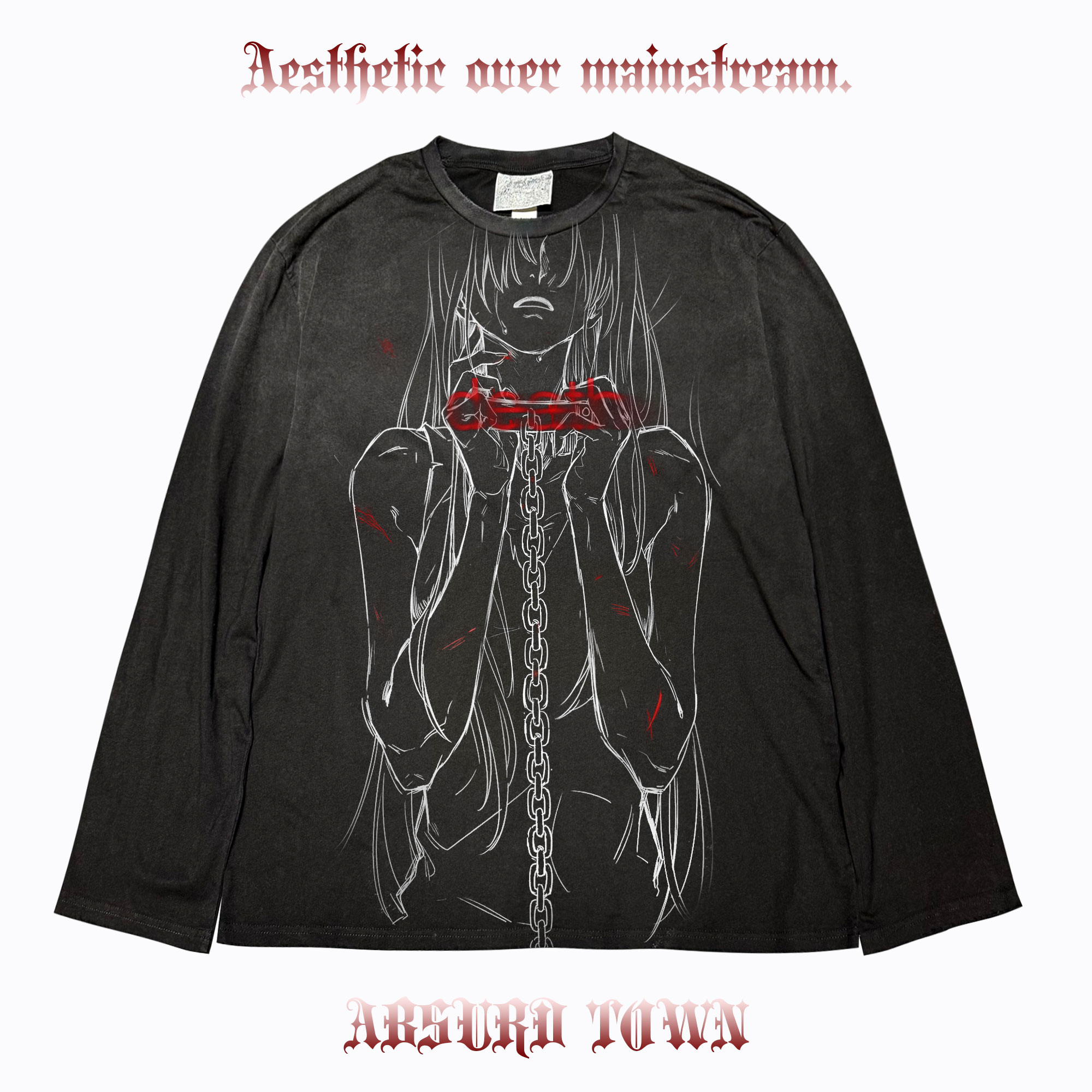 AT荒诞小镇 黑红ins潮流穿搭图鉴怪诞亚文化穿搭脏脏长袖T恤tee