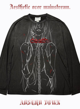 AT荒诞小镇 黑红ins潮流穿搭图鉴怪诞亚文化穿搭脏脏长袖T恤tee