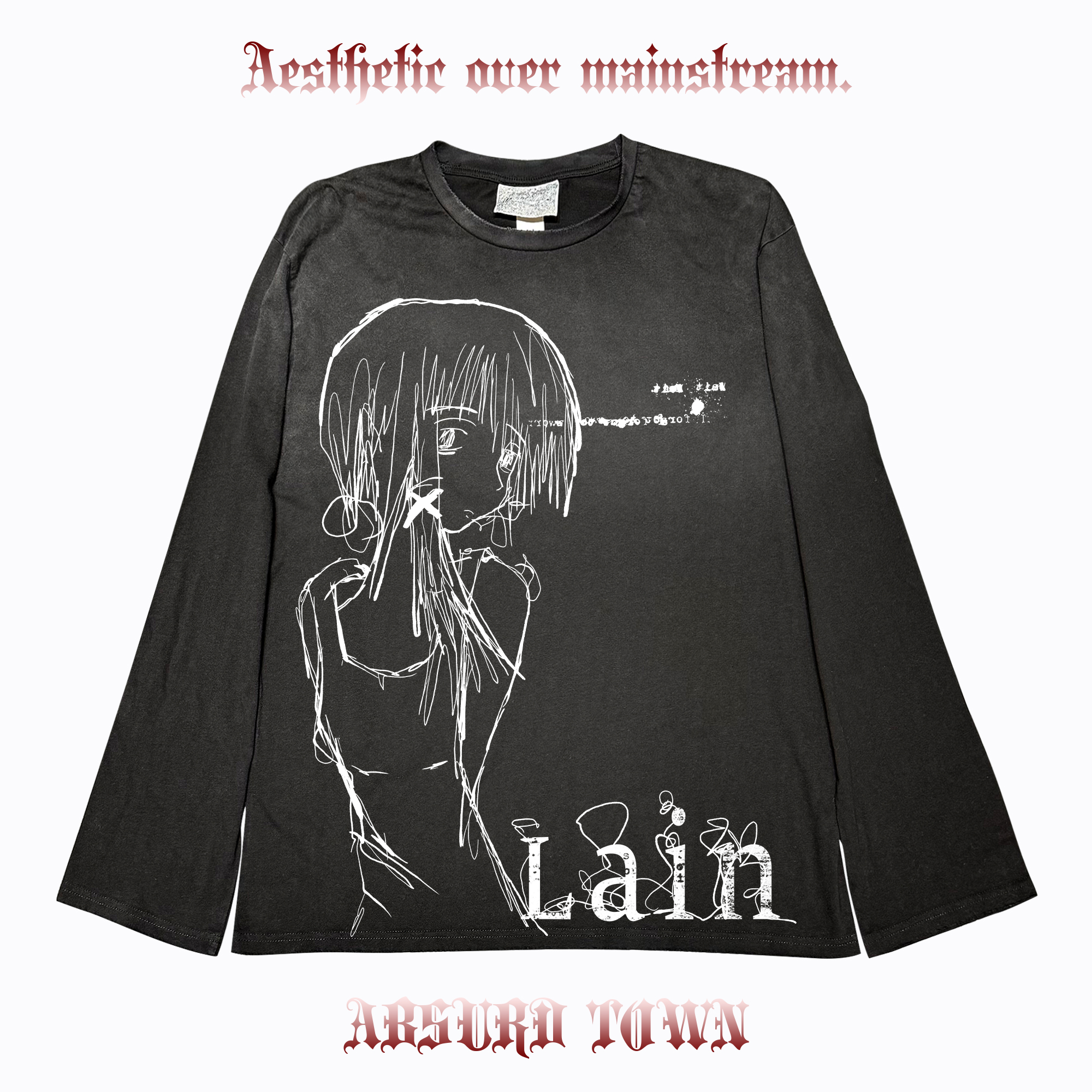 AT荒诞小镇 铃音lain二创黑色系亚文化音乐节穿搭前卫脏脏长袖Y2K