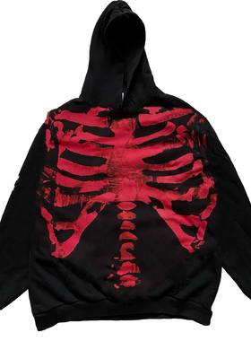 AT荒诞小镇 blackred黑红骷髅暗黑goth哥特系Y2K涩谷连帽卫衣