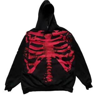 AT荒诞小镇 blackred黑红骷髅暗黑goth哥特系Y2K涩谷连帽卫衣