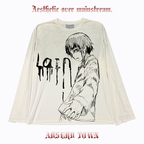 AT荒诞小镇 Lain铃音暗黑Y2K圆领脏脏长袖ins盐系穿搭PUNK叛逆tee