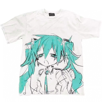 AT荒诞小镇 初音未来Hatsune Miku痛衣二次元歌手搞怪线条短袖tee