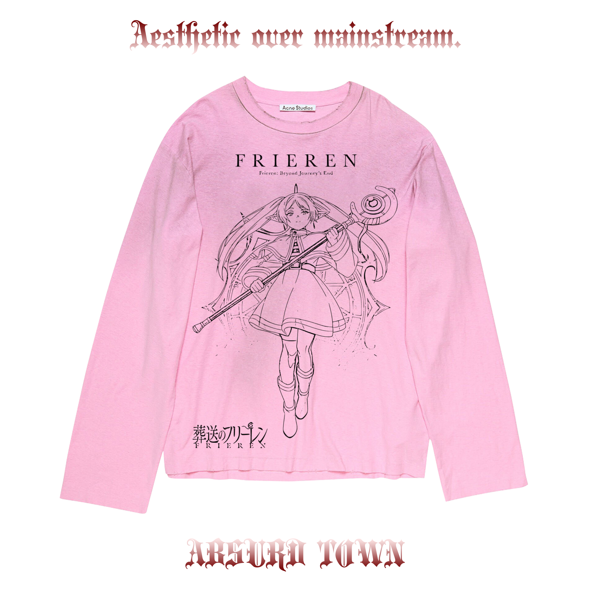AT荒诞小镇 Frieren葬送的芙莉莲粉色新款秋季上新脏脏长袖T恤tee