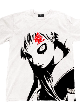 AT荒诞小镇 NARUTO我爱罗Gaara二次元ins日漫短袖街头少年T恤滑板