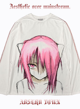 AT荒诞小镇 Elfen Lied妖精的旋律千禧风穿搭匝线长袖T恤Y2K亚比