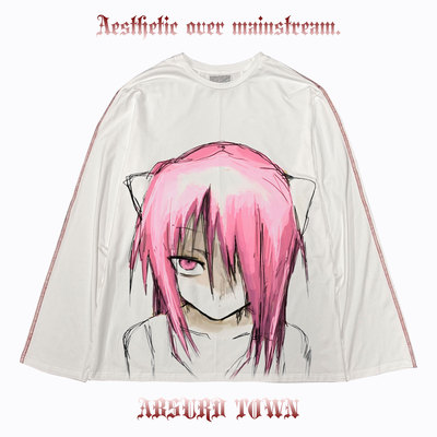 AT荒诞小镇 Elfen Lied妖精的旋律千禧风穿搭匝线长袖T恤Y2K亚比