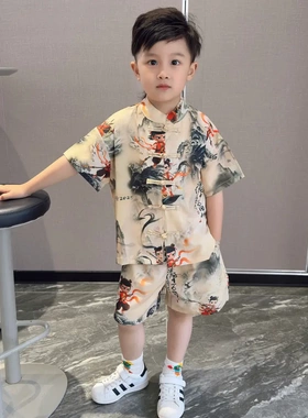 哪吒衣服儿童夏季套装2025新款男童汉服夏装中式短袖唐装表演服潮