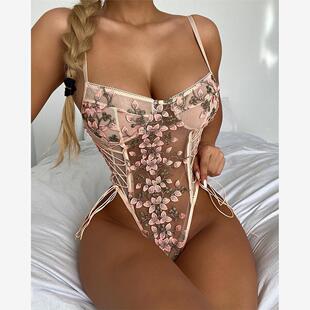 Women Erotic Corset Lace Mesh Sleepwear Nightwear One Piece