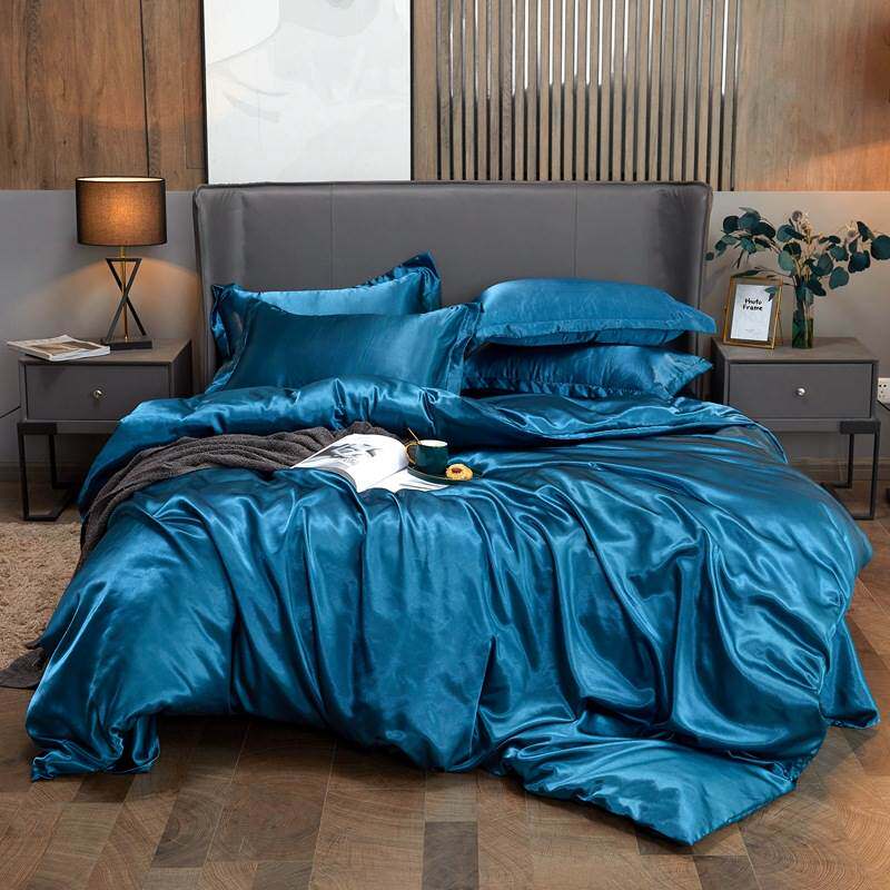 Satin Faux Silk Bedding Set Duvet Cover Bed Flat Sheet Set