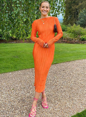 2023 Women Dress Pleated Autumn Elegant Bodycon High Waist