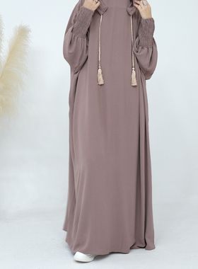 阿拉伯中东民族风纯色连帽长款斗篷长袍女Dubai Arab Women Robe