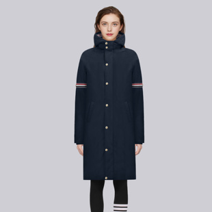 TB冬季新款经典三彩条长款连帽羽绒服男女同款双排扣防风简约休闲