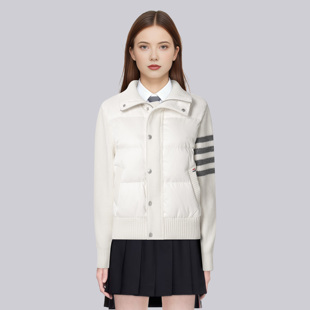 TB新款四杠针织拼接羽绒服女立领学院风显瘦保暖小众百搭短款外套